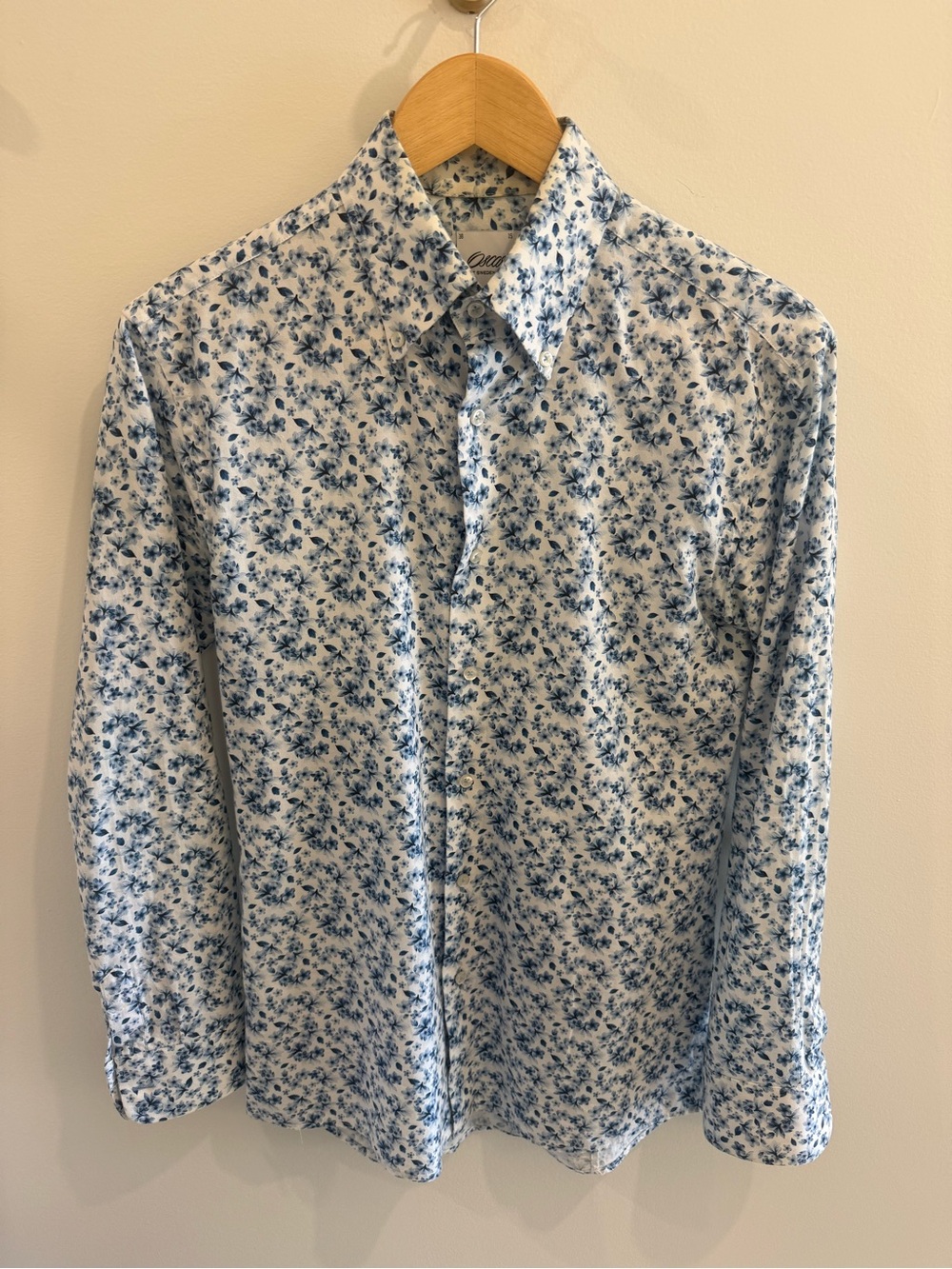 Classic White Dress Shirt with Blue Floral Print